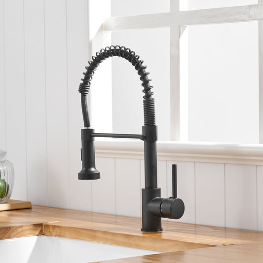 Commercial Black Kitchen Faucet with Pull Down Sprayer, Single Handle Single Lever Kitchen Sink Faucet