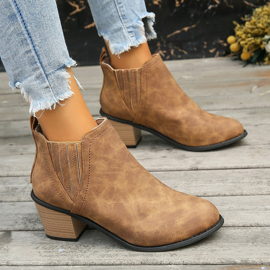 Autumn Winter Shoes For Women Pointed Toe Thick Square Heel Ankle Boots New Slip-on Low Heel Luxury Short Boots