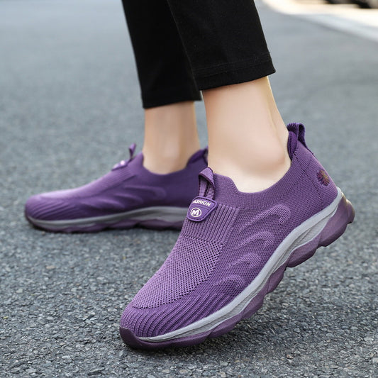 Autumn Women&#039;s Casual Shoes Fly-knit Slip-on Mom Women&#039;s Sneakers Lightweight Walking Shoes For The Elderly Breathable Dad Shoes