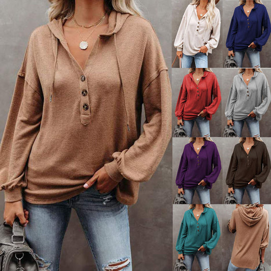 Autumn and Winter Solid Color Loose Hooded Woman